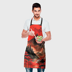 Фартук кулинарный Япония природа в красном цвете, цвет: 3D-принт — фото 2