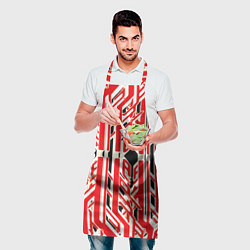 Фартук кулинарный Бело-красные техно полосы на чёрном фоне, цвет: 3D-принт — фото 2