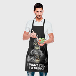 Фартук кулинарный Бендер - я хочу с тобой выпить, цвет: 3D-принт — фото 2