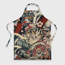 Фартук кулинарный Котики и рыбки в сакуре, цвет: 3D-принт