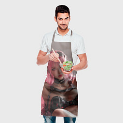 Фартук кулинарный Девушка с розовыми волосами в стике киберпанк, цвет: 3D-принт — фото 2