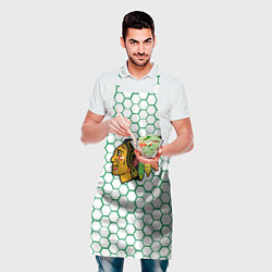 Фартук кулинарный Чикаго Блэкхокс - белые соты с зеленой обводкой, цвет: 3D-принт — фото 2