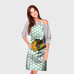 Фартук кулинарный Чикаго Блэкхокс - белые соты с зеленой обводкой, цвет: 3D-принт — фото 2