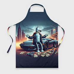 Фартук кулинарный Бендер рядом с Ламбо и рассыпанным баблом, цвет: 3D-принт