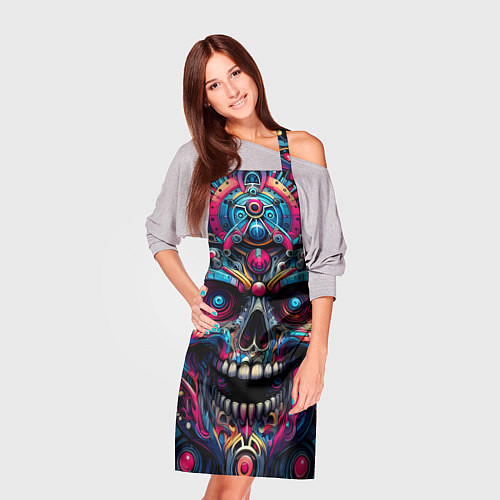 Фартук Colorful cyber skull - pattern / 3D-принт – фото 3