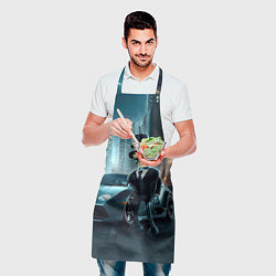 Фартук кулинарный Бендер рядом с Ламборджини - неоновый Нью-Йорк, цвет: 3D-принт — фото 2