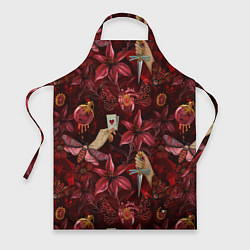 Фартук кулинарный Бордовая готика с сердцем, лилиями и мотыльками, цвет: 3D-принт