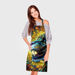 Фартук кулинарный Морда свирепого леопарда - витраж, цвет: 3D-принт — фото 2