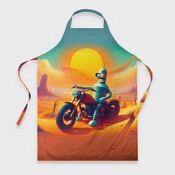 Фартук кулинарный Робот Бендер на мотоцикле в пустыне, цвет: 3D-принт