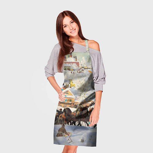 Фартук Русская тройка зимой - картина Масленица Кустодиев / 3D-принт – фото 3