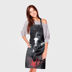 Фартук кулинарный Белая лошадь на фоне мазков краски, цвет: 3D-принт — фото 2