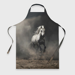 Фартук кулинарный Белая лошадь скачет по полю, цвет: 3D-принт