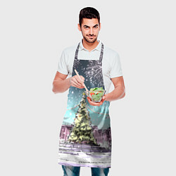 Фартук кулинарный Москва - новогодний салют, цвет: 3D-принт — фото 2
