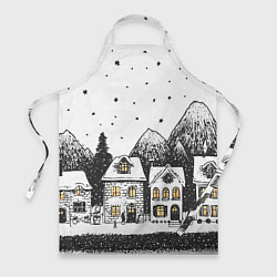 Фартук кулинарный Черно-белый новогодний город, цвет: 3D-принт