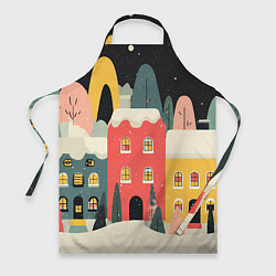 Фартук кулинарный Разноцветные новогодние дома, цвет: 3D-принт