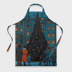Фартук кулинарный Люди встречают новый год во дворе, цвет: 3D-принт