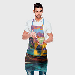 Фартук кулинарный Тропический закат у скал, цвет: 3D-принт — фото 2