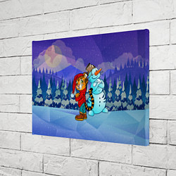 Холст прямоугольный Тигр и снеговик Новогодние, цвет: 3D-принт — фото 2