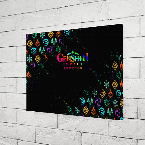 Картина прямоугольная GENSHIN IMPACT NEON LOGO RAINBOW STYLE, ЭМБЛЕМЫ / 3D-принт – фото 3