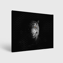 Холст прямоугольный Тигр черно-белый соты, цвет: 3D-принт