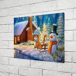 Холст прямоугольный Тигренок на фоне зимнего дома, цвет: 3D-принт — фото 2