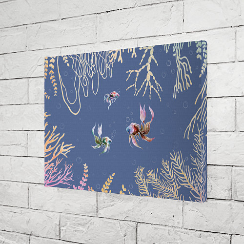 Картина прямоугольная Разноцветные акварельные рыбки с морскими водоросл / 3D-принт – фото 3