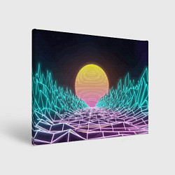 Холст прямоугольный Vaporwave Закат солнца в горах Neon, цвет: 3D-принт
