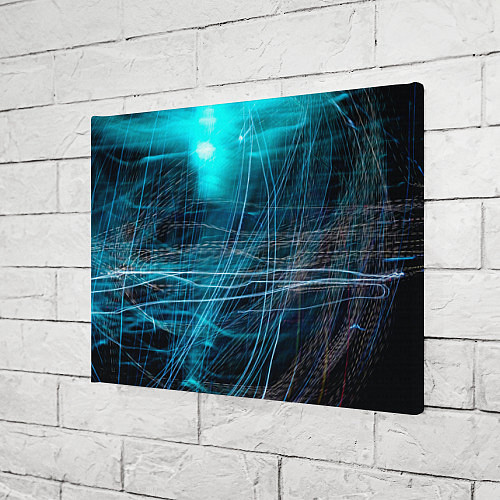 Картина прямоугольная Неоновые волны и линии - Голубой / 3D-принт – фото 3
