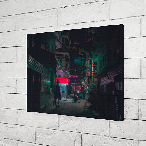 Картина прямоугольная Неоновый мрачный город - Тёмно-зелёный / 3D-принт – фото 3
