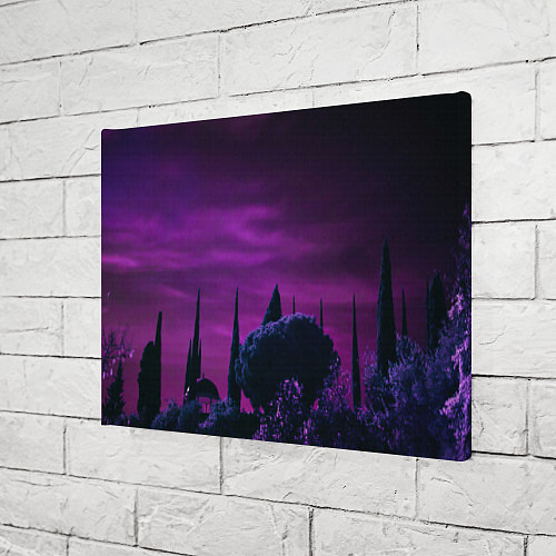 Картина прямоугольная Ночное сияние в тёмном лесу - Фиолетовый / 3D-принт – фото 3