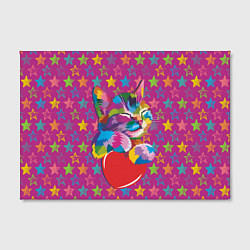 Холст прямоугольный Сердечный котик в поп-арте, цвет: 3D-принт — фото 2