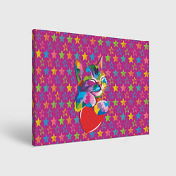 Холст прямоугольный Сердечный котик в поп-арте, цвет: 3D-принт