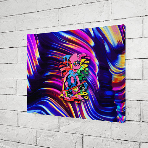 Картина прямоугольная Скейтбордист Барт Симпсон на фоне разноцветных кля / 3D-принт – фото 3