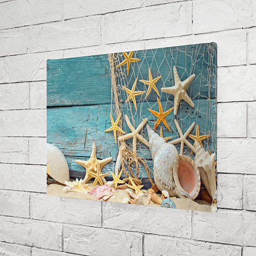 Картина прямоугольная Натюрморт из сети, морских звёзд и ракушек - лето / 3D-принт – фото 3
