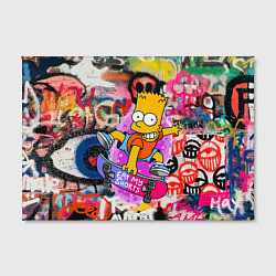 Холст прямоугольный Скейтбордист Барт Симпсон на фоне стены с граффити, цвет: 3D-принт — фото 2