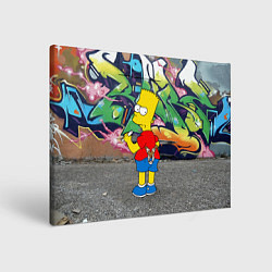 Холст прямоугольный Хулиган Барт Симпсон на фоне стены с граффити, цвет: 3D-принт