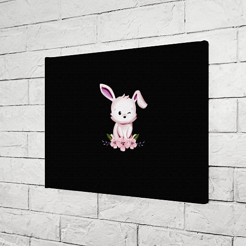 Картина прямоугольная Крольчонок С Цветами На Чёрном Фоне / 3D-принт – фото 3