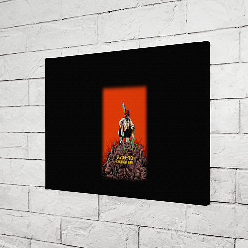 Картина прямоугольная Человек-бензопила Дэндзи на красном фоне / 3D-принт – фото 3