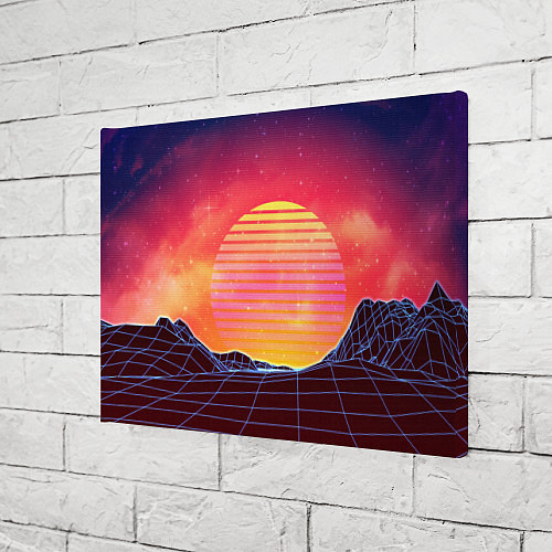 Картина прямоугольная Абстрактные 3D неоновые горы на закате / 3D-принт – фото 3