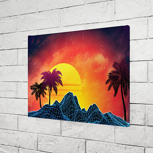 Картина прямоугольная Тропический остров на закате ретро иллюстрация / 3D-принт – фото 3