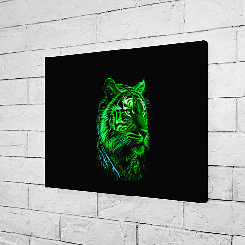 Картина прямоугольная Нейросеть: неоновый зелёный тигр / 3D-принт – фото 3
