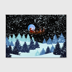 Холст прямоугольный Санта на оленях в ночном небе, цвет: 3D-принт — фото 2