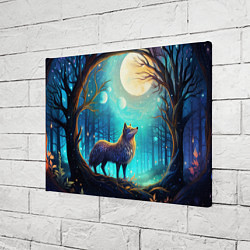 Холст прямоугольный Волк в ночном лесу в folk art стиле, цвет: 3D-принт — фото 2