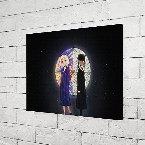 Картина прямоугольная Энид и Уэнсдэй на фоне окна / 3D-принт – фото 3