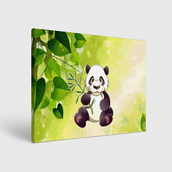 Холст прямоугольный Панда на фоне листьев, цвет: 3D-принт