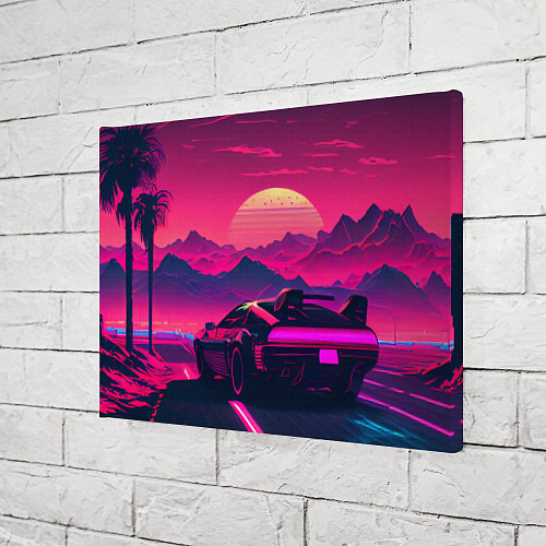 Картина прямоугольная Синтвейв закат с автомобилем / 3D-принт – фото 3