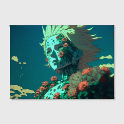 Холст прямоугольный Робот заросший цветами в стиле аниме 80-х, цвет: 3D-принт — фото 2