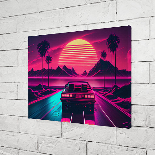 Картина прямоугольная Синтвейв закат и автомобиль / 3D-принт – фото 3