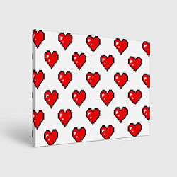 Холст прямоугольный Сердца в стиле пиксель-арт, цвет: 3D-принт