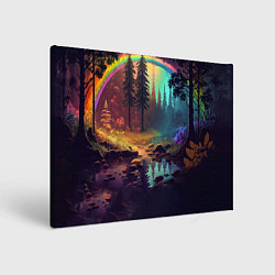 Холст прямоугольный Неоновый лес с радугой, цвет: 3D-принт